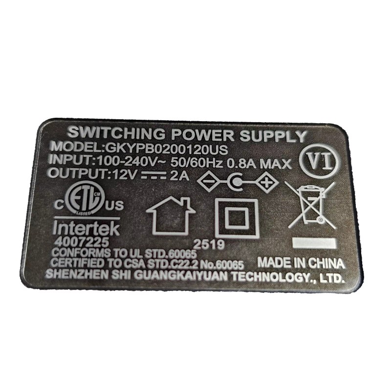 INTERTEK SWITCHING POWER SUPPLY GKYPB0200120US DC 12V 2A