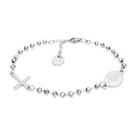 SAGA GIOIELLI® Silver Plated Crystal Steel Rosary Bracelet 21cm Crystal, Stainless Steel