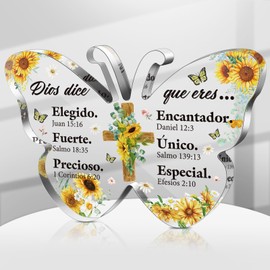 Shellwei Spanish Christian Acrylic Gift for Women Religious Inspirational Gift with Bible Verse Desk Decor Bible Verse Prayer Gift for Women Mother's Day Christmas Birthday Scripture Gift(Novelty)