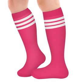 Ammiko Kids Soccer Socks Knee High Socks Youth Football Socks Uniform Socks Long Tube Socks Girls Boys Baseball Socks Rose White 3-6 Years