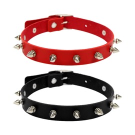 CVFRTT 2 Pieces Studded Collars, Leather Collars, Punk Style Collars, Rock Collars, Cosplay Accessories, Adjustable Leather Collars, Decorative Collars
