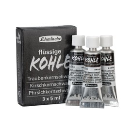Schmincke - Liquid Charcoal, set, 3 x 5 ml, 18 758 097, for charcoal painting, charcoal drawing and underpainting, vegan