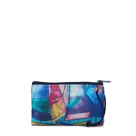 Sea Bags Recycled Sail Cloth Multicolor Sailboats Wristlet, Zip Top, Wristlet Clutch, Zippered Wallet with Strap