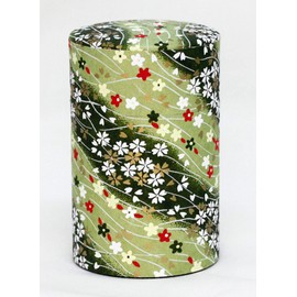Kotodo Takahashi Seisakusho Japanese Paper Tea Caddy Long Type 3.5 oz (100 g), Flowy Cherry Blossom (Green) #50