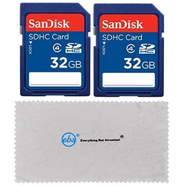 2 Pack SanDisk 32 GB Class 4 SDHC Flash Memory Card Retail works with Moultrie M-990i, A-7i , M-888 Mini, PANORAMIC 150 Game Trail Cameras - With Everything But Stromboli Microfiber Cloth