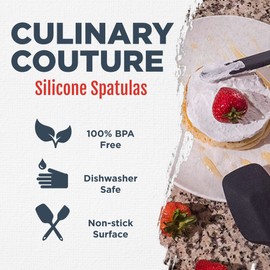 Culinary Couture 4-Piece Black Silicone Baking Spatula Set - Rubber Spatulas Silicone Heat Resistant up to 608°F, BPA-Free - Silicone Spatula Set for Nonstick Cookware - Silicone Baking Utensils