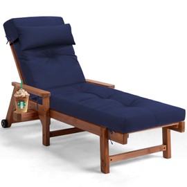 Waterproof Lounge Chair Cushion Outdoor for Chairs, Fade Resistant Chaise Lounger Replacement Cushions with 6 Ties, Thickened Memory Foam Pool Lounge Chair Cushions, 81.2 x 22 x 4.7 Inches, Blue