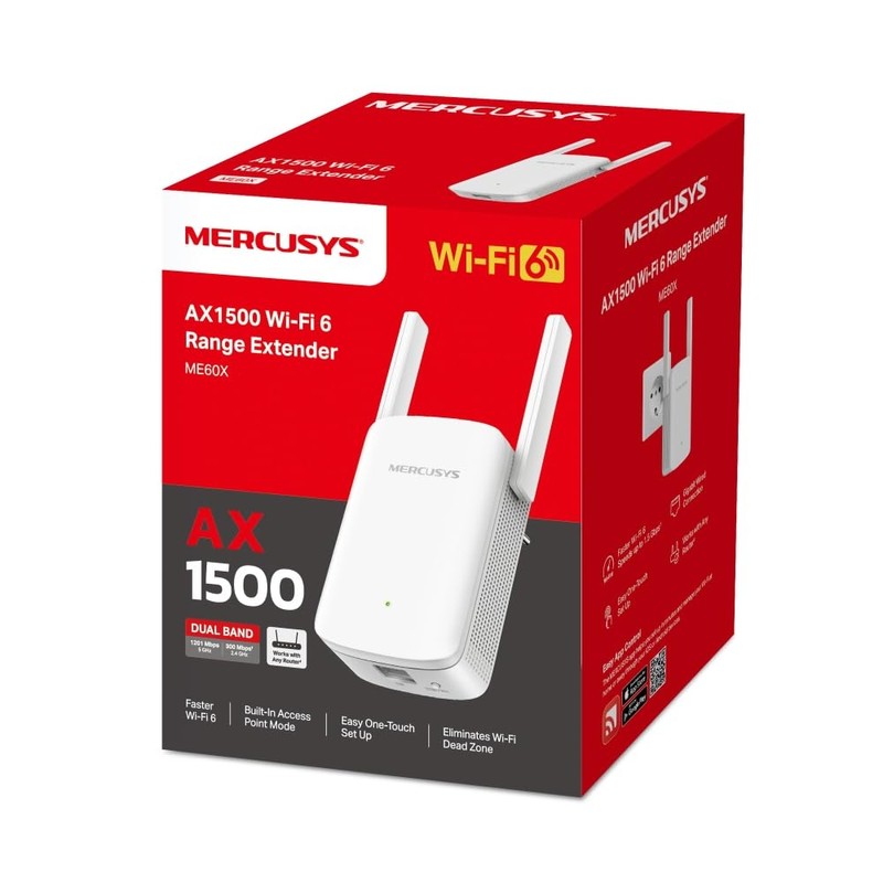 Mercusys AX1500 Wi-Fi 6 Range Extender, Dual Band, Gigabit Ethernet