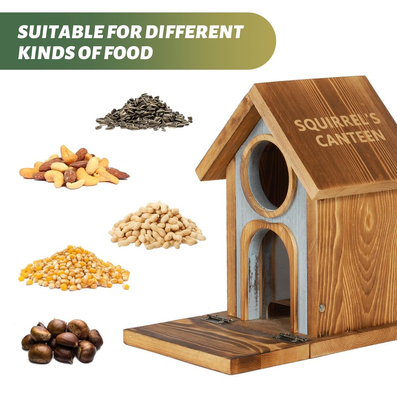 MIXXIDEA Wooden Squirrel Feeder, Large Capacity Squirrels Feeders for Outside,