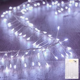 10Feet Battery Operated Fairy Lights, 120LEDs Firecracker String Lights Waterproof Silver Wire Starry Firefly Lights for DIY Wreath Home Weeding Indoor Outdoor Christmas Decorations, Pure White