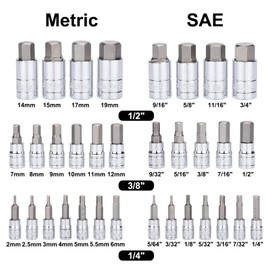 Mayouko 33PCS Master Hex Allen Bit Socket Set, S2 & Cr-V Steel, SAE and Metric, 5/64-Inch to 3/4-Inch, 2mm to 19mm