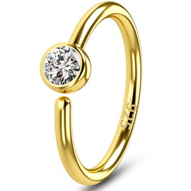 OUFER 20G Gold Nose Ring 925 Sterling Silver Nose Ring Clear CZ Nose Hoop Ring 8 mm Seamless Open Nose Hoop Piercing Rook Hoop Helix Piercing Cartilage Earring