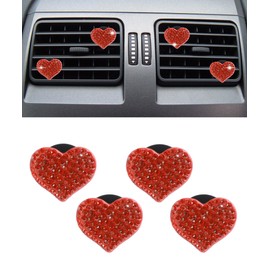 UNLRAE 4PCS Car Air Vent Clips,Bling Car Accessories Rhinestone Heart-Shaped Bling Air Conditioner Air Outlet Clip,Universal Automotive Interior Decoration,Suitable for Most Cars,SUVs (Red)