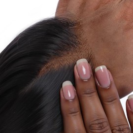 2x6 Frontal Hd Lace Closure Human Hair Middle part Invisible Skinlike Hd Lace, Bleached Knot Pre-Plucked 2 by 6 Lace Frontal Closure, 16 Inch Straight Human Hair Closure With Baby Hair Natural black