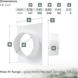 Vent Systems 6" Inch White Plastic Duct Connector Male-Fit Flange - Straight Ventilation Pipe Adapter for HVAC Cooling and Heating Pipes in Bathroom, Kitchen - Easy to Install for Indoor and Outdoor