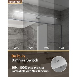 Ensenior Modern Bathroom Vanity Light 48 Inch, Built-in Dimmer, 28W Dimmable 5CCT LED Light Fixture Over Mirror, Silver Bar for Mirror Cabinets Bedroom - FCC Certificated