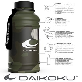 Daikoku Edelstahl Wasserflasche - 1.3l BPA frei - Nützlich für Fitnessstudio und alle Arten von Sport Praxis - Double Wall Thermos 12 bis 24 Stunden - Camouflage - Camouflage