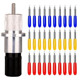 Gebildet 30 pcs Blade Vinyl Cutter Plotter Cutting Blades for Roland & Most Domestic and Imported Plotter with Blade Holder Base, 3 Types of Blade, 10pcs 30Â°Blue/10pcs 45Â°Red/10pcs 60Â°Yellow