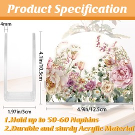 SUPERDANT Flowers Napkin Holder for Tables Acrylic Tissue Organizer Florid Paper Cocktail Stand for Kitchen Serviette Dispenser Home Dining Room Restaurant Bar Party Decoration