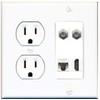 15 Amp Round Power Outlet 2 Coax Cat5e Ethernet HDMI