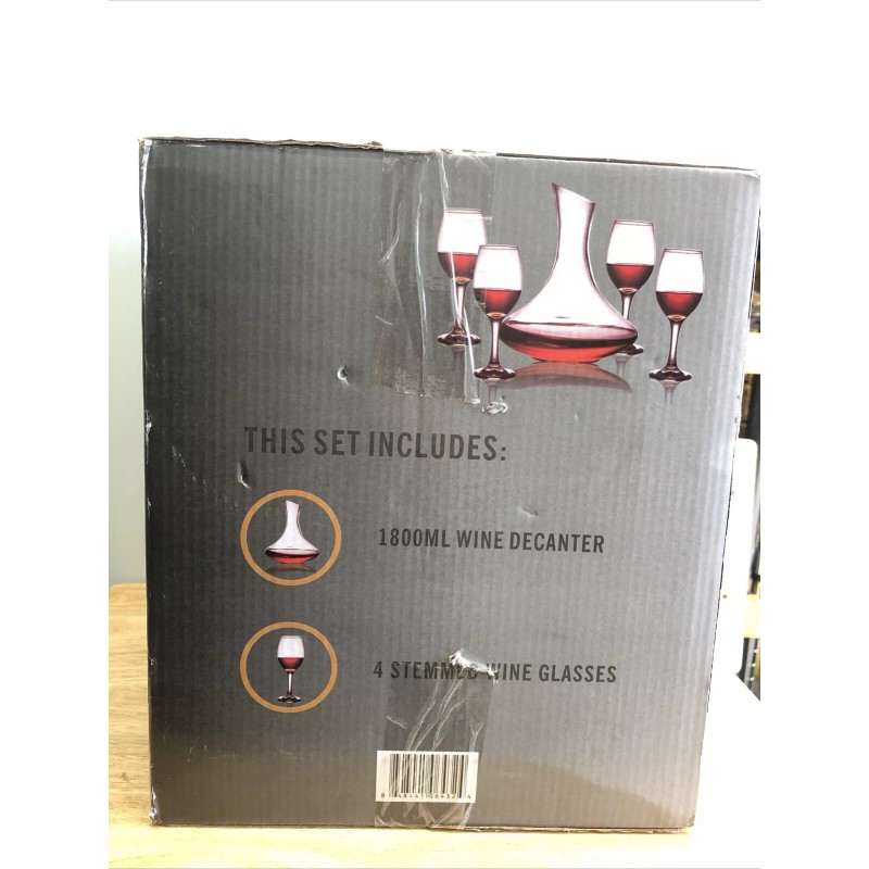 Culinare Five Piece Wine Decanter- 4 Stemmed Wine Glasses- new-drink