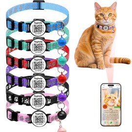 6 Pack Cat Collars with Breakaway Safety Buckle & Smart QR Code ID Tag - Ultra Soft, Adjustable Kitten Collars for Cats - Cute Paw Design Girl & Boy Cats