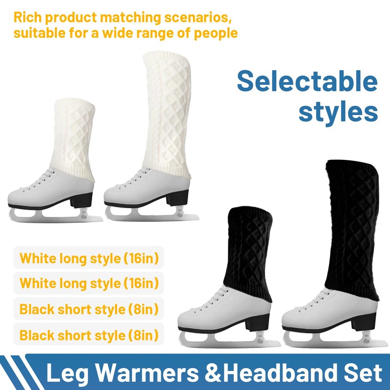 HFCOONY Leg Warmers and Headband Set for Figure Skating Hockey