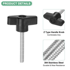 M METERXITY 5-Pack Thumb Screws, M5x40mm Tee Wing Knobs, T Shaped Handle Clamping Screw Knob for Woodworking/Machinery/Equipment, Metric Thread Thumbscrew [304 Stainless Steel, Black]
