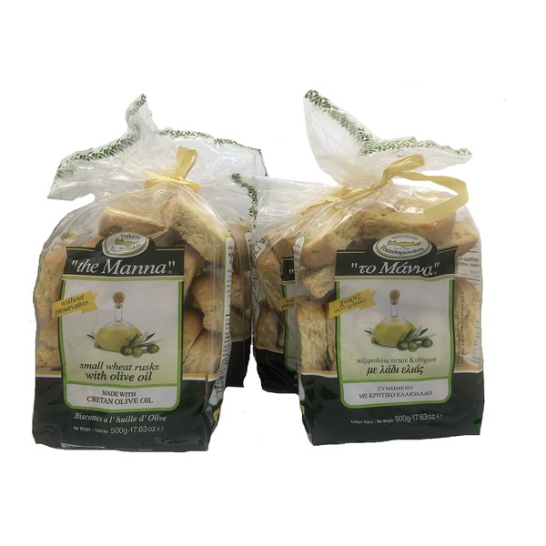 Greek Manna Olive Oil Kythirian style Rusks from Crete, 500 grams (Pack of 4)