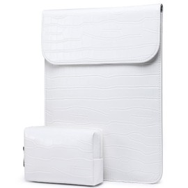 HYZUO 13.3-14 Inch Laptop Sleeve for MacBook Pro 14 M3/M2/M1 A2918 A2992 A2779 2024-2021, MacBook Air 13 2017-2012, 13.5-13.8 Surface Laptop, PU Leather Case with Pouch, Crocodile Pattern White