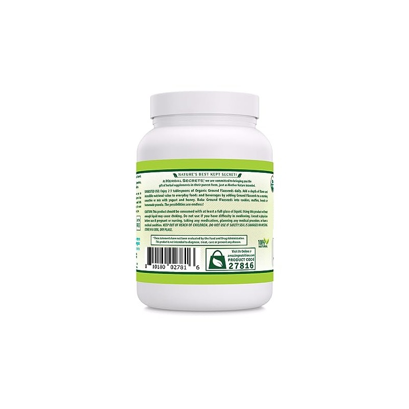 Herbal Secrets USDA Organic Ground Flaxseeds 2 Lbs Powder |