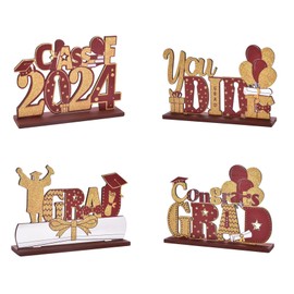 WIKHIA Graduation Party Decorations, 4 Pieces Class of 2024 Grad Congratulate Wooden Centerpieces, Table Toppers for High School College Graduation Party Prom Favor Supplies Photo Booth Props, Brown