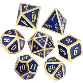 ORUZA DND Metal Dice Set Blue Polyhedral Dice Set D&D Dice Set for Dungeons and Dragons RPG MTG TTRPG Pathfinder Role Playing Table Games Dice Pack of 7