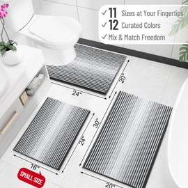 OLANLY Small Bathroom Rugs 24x16, Chenille Striped Bath Rugs, Dark Grey