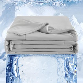 FLXXIE Cooling Comforter Twin Size, Cooling Blanket, Japanese Double-Sided Cold Tech Fabric, Q-Max 0.45,Duvet Insert, Gifts for Women, Men, 68x90 Inches, Light Grey