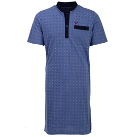 Henry Terre Men's Short-Sleeved Stand-Up Collar Nightdress with Dots, Chest Pocket, Button Placket, Size, blue, XL