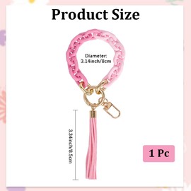 CREATCABIN Chain Link Wristlet Keychain Chunky Wrist Key Chain Pink Acrylic 3.15" Boho Lanyard Bracelet Keyring Charm Bangle Keychains Holder with Tassel for Car Keys Purse Phone Women Accessories