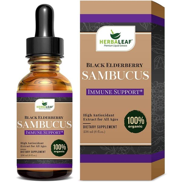 HERBALEAF Sambucus Black Elderberry Immune Support Syrup Concentrate, High Antioxidant Extract for Adults and Kids, 1 Oz Bottle