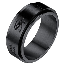 FaithHeart Black Fidget Ring for Anxiety Stainless Steel All Seeing Eye Egyptian Symbol Spinner Band Punk Biker Rings Size Z+3
