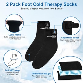 SuzziPad Cold Therapy Socks, Adjustable Ankle Ice Pack Wrap for Chemo, L