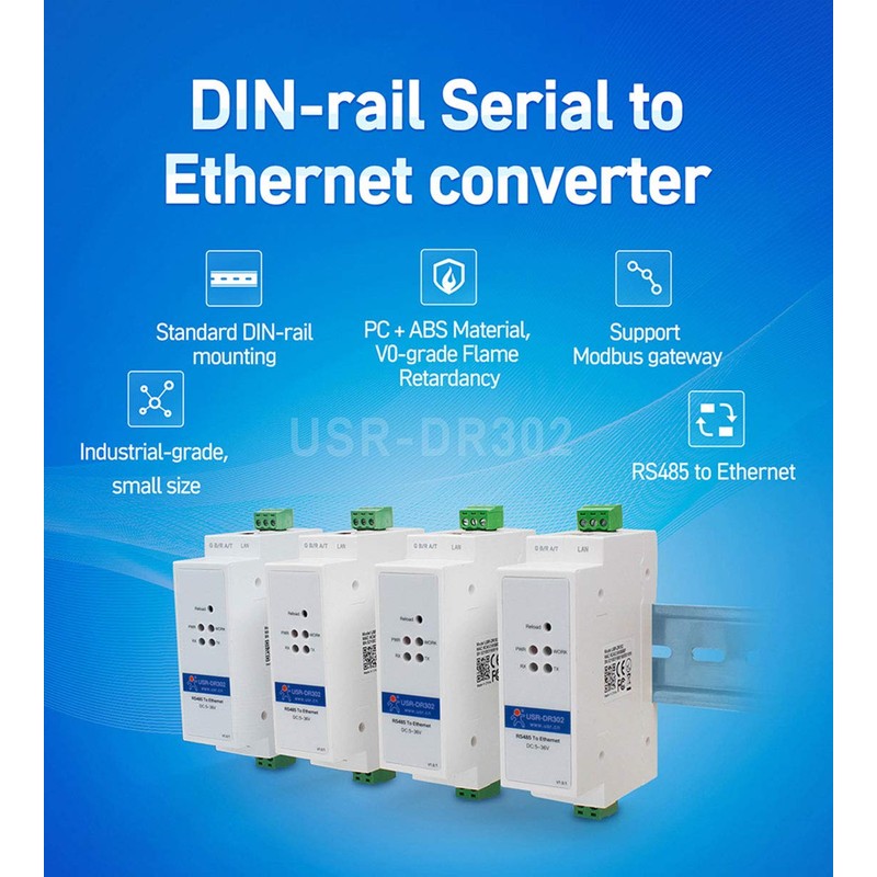 PUSR USR-DR302 Convertidor de carril DIN RS485 a Ethernet Transmisión
