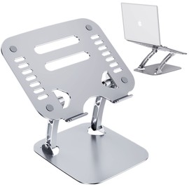 TECHGEAR Laptop Stand with Double Arm, Ergonomic Adjustable Laptop Riser Desk Stand for Collaborative Work, with Heat-Vent, Foldable for Easy Storage, Fits MacBook & All Laptops up to 17 inches