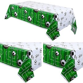 Oringaga 3PCS Soccer Themed Table Decorations Table Covers - Sport Baby Shower/Opening Day First Soccer Birthday Party Supplies Accessories Favors Plastic Table Runner Tablecloth(54''X108'')