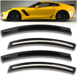 KEEGTBOX Smoked LED Side Marker Light Kit for 2014-2019 Chevy Corvette C7 (ZR1/ Z06/ Stingray/Grand Sport) – Front & Rear Bumper Lamps with White Turn Signals | Direct Fit Replacement (4-Piece Set)