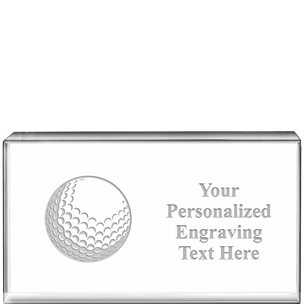 Golf Ball Custom Crystal Trophy, 4.5x2.5 Horizontal Display Crystal Paperweight