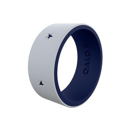 QALO Men's Rubber Silicone Ring, Folds of Honor Stars Forever Strata, Silicone Rubber Wedding Band, Breathable, Durable Rubber Wedding Ring for Men, 9mm Wide 1.85mm Thick, Grey & Blue, Size 9