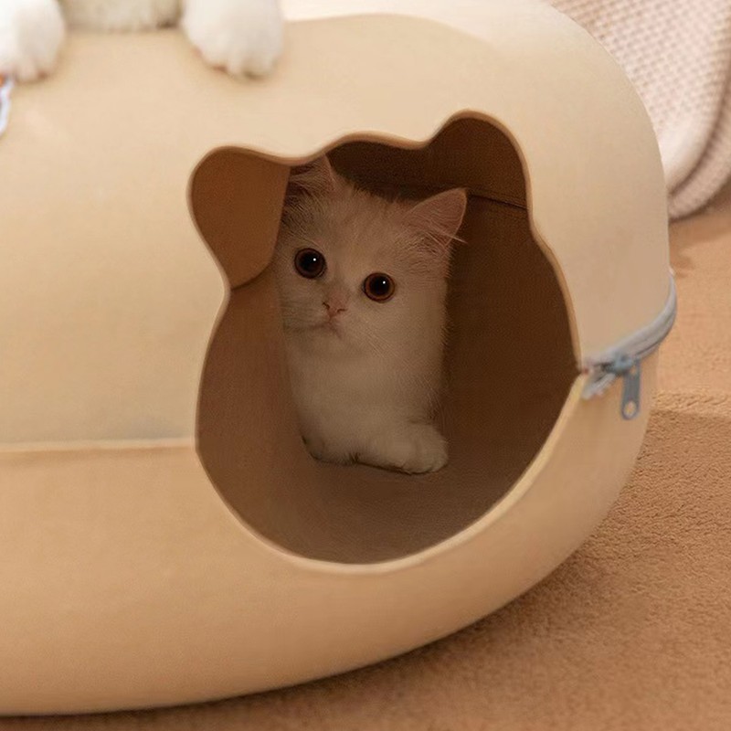 Cat Tunnel Bed with 2 Ventilated Windows Removable Washable Felt