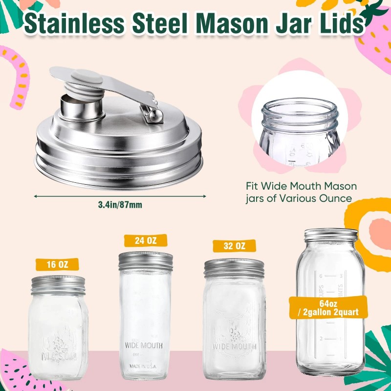 Baderke 4 Pcs Stainless Steel Mason Jar Pour Spout Lid