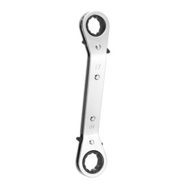sourcing map Double Box End Reversible Ratcheting Wrench 17mm x 19mm CR-V Steel 25 Degrees Metric Double Head 12-Point 24-Teeth Adjustable Ratchet Gear Socket Spanner, Silver Grey