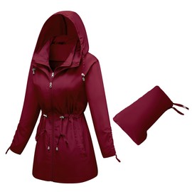 TRATENBY Rain-Jacket Women-Waterproof Lightweight-Packable Hood-Raincoat — Travel Windbreaker Coat in A Pouch Polka Dot